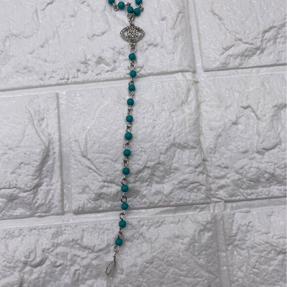 Evil Eye Beads Pendant Necklace Womens Turquoise Beads Silver Tone Handmade Jewe - Picture 7 of 8